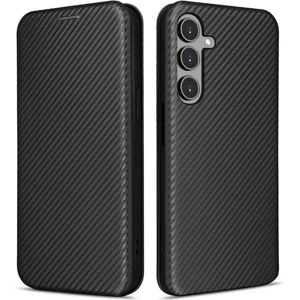 FITSU Handyhülle Handyhülle für Samsung Galaxy S24 Plus Case im Carbon Design Schwarz 6,7 Zoll, Handytasche mit Carbon Optik, stabile Schutzhülle mit Magnetvers