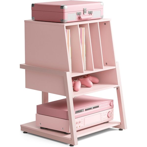 FITUEYES TV-Regal HIFI Rack mit 5 Fächern, 78 cm hoch, Stauraum für 120 Schallplatten, rutschfeste Füße, für Rollen nachrüstbar