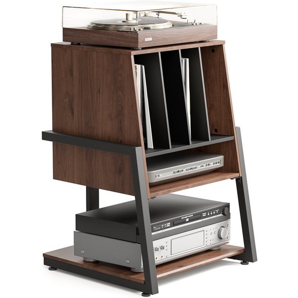 FITUEYES TV-Regal HIFI Rack mit 5 Fächern, 78 cm hoch, Stauraum für 120 Schallplatten, rutschfeste Füße, für Rollen nachrüstbar