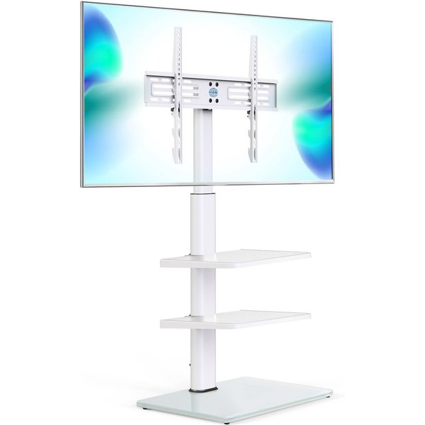 FITUEYES TV-Ständer mit 2 Ablagen, höhenverstellbar, ±35° schwenkbar, 32-60 Zoll, (bis 60,00 Zoll, verstellbare Ablagen, aus gehärtetem Glas)