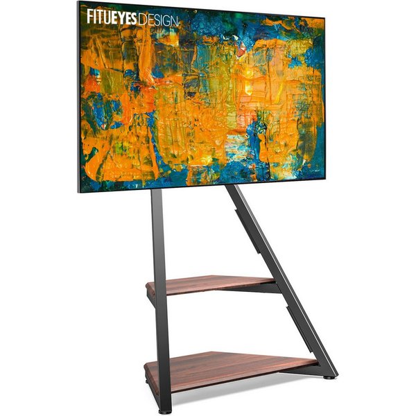 FITUEYES TV-Ständer mit Ablagen, höhenverstellbar, ±15° schwenkbar, 32-65 Zoll, (bis 65,00 Zoll, 5° bis -15° neigbar, für Rollen nachrüstbar)