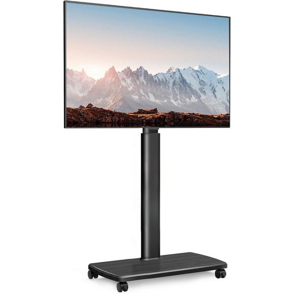 FITUEYES TV-Ständer mit Rollen, ±30° schwenkbar, höhenverstellbar, 32-70 Zoll, (bis 70 Zoll, mit Holzbasis, Kabelmanagement)