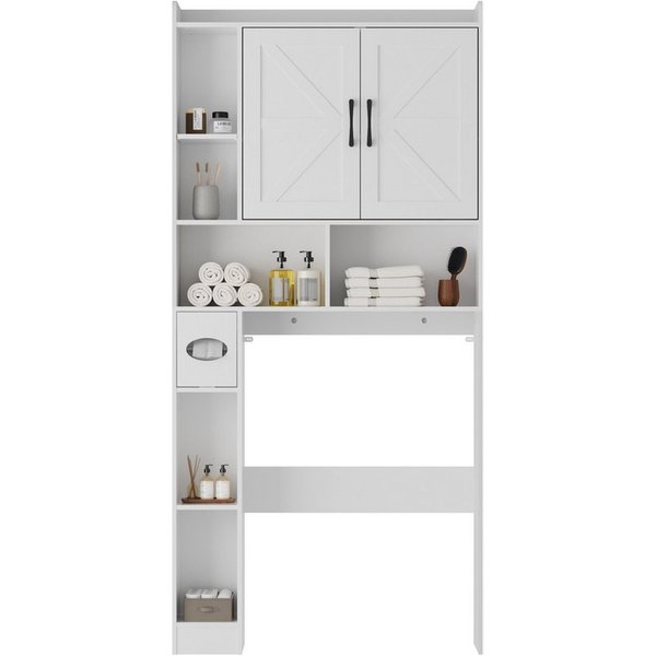 FiveWillowise Badkommode Badezimmerregal mit Schrank - 82x20x172 cm (1 St), weiß, Toilettenschrank mit Türen & Regalen
