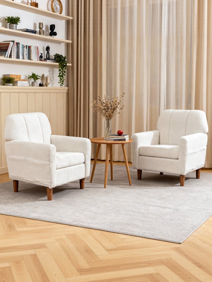 FiveWillowise Ohrensessel mit Zwei Seitentaschen, Für Wohnzimmer, Schlafzimmer, Weiß (1-St), Massivholzrahmen und eine Tragfähigkeit von bis zu 150 kg. – Bild 4 von 5