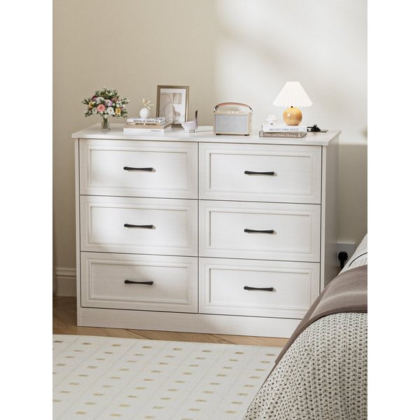 FiveWillowise Sideboard Kommode mit Steckdosen, 6 Schubladen, 2 USB & 2 AC-Anschlüssen (1 St), Kommodenschrank aus Holz, 106 x 81,5 x 39 cm, Weiß
