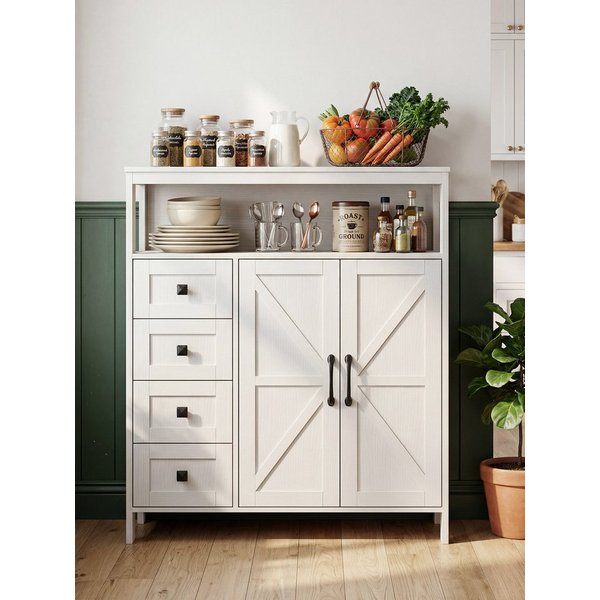 FiveWillowise Sideboard mit 4 Schubladen, 2 Türen und offenen Fächern, 76 x 29 x 101cm (1 St), Badezimmerschrank, Aufbewahrungsschrank, Weiß