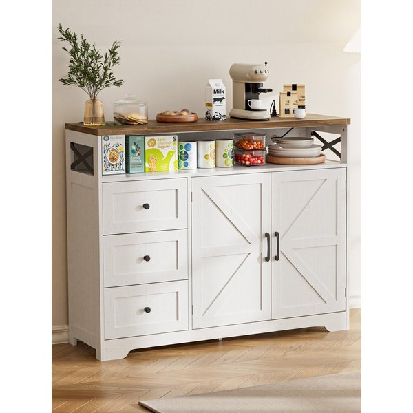 FiveWillowise Stauraumschrank mit Schubladen, 120 x 35 x 95cm, Cremeweiß in Holzoptik (1-St) Breite: 120 cm. Tiefe: 35 cm. Höhe: 95 cm
