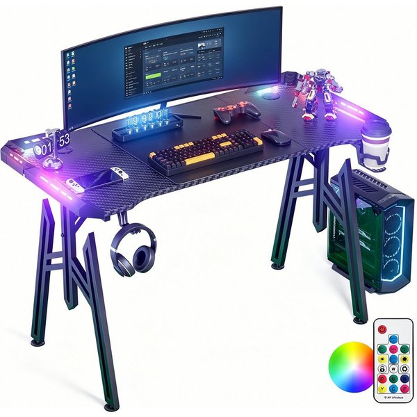 FIVMEN Computertisch Gaming Schreibtisch mit LED M-Frame Computer Tisch Gamingtisch