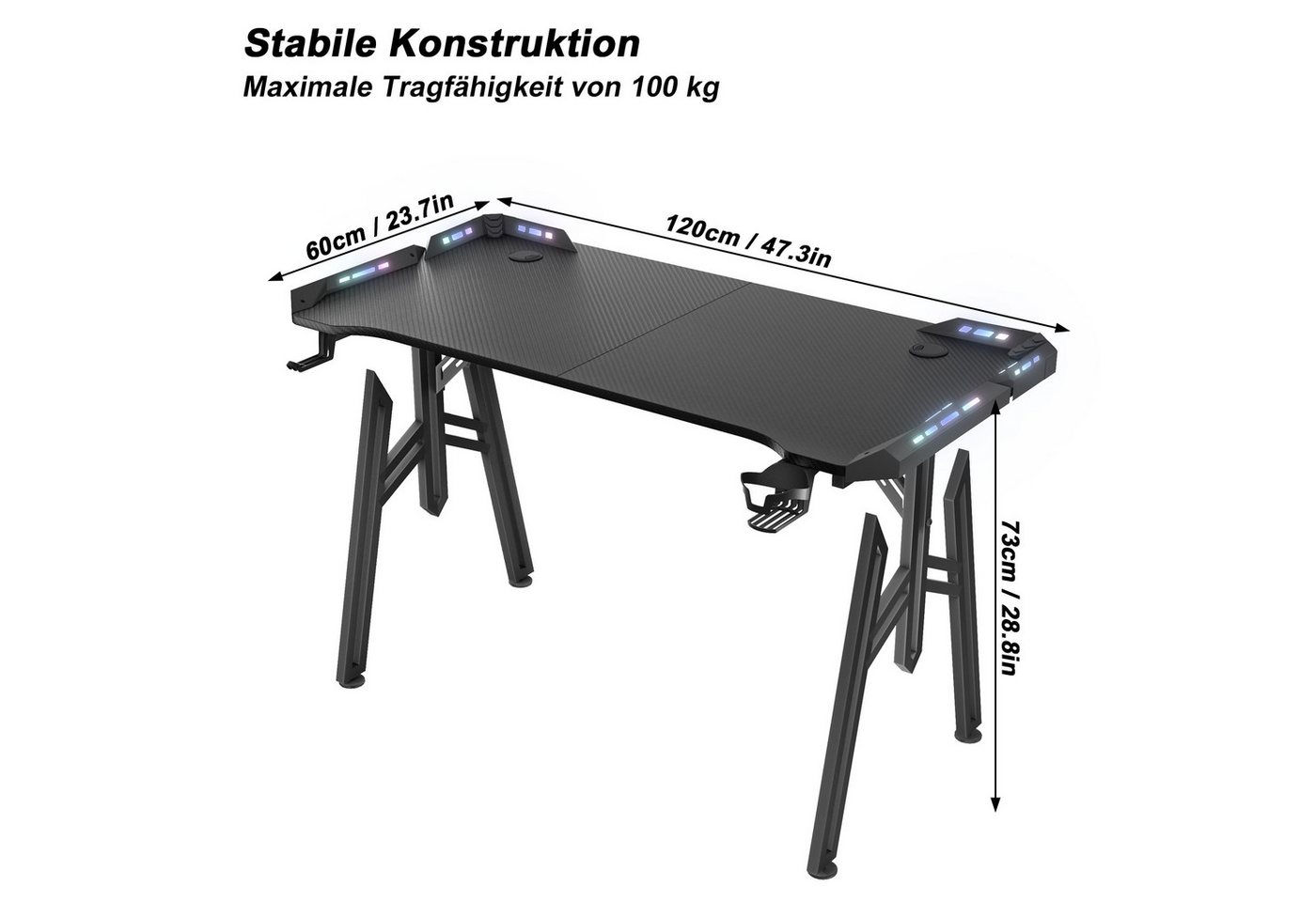 FIVMEN Computertisch Gaming Schreibtisch mit LED M-Frame Computer Tisch Gamingtisch – Bild 2 von 5