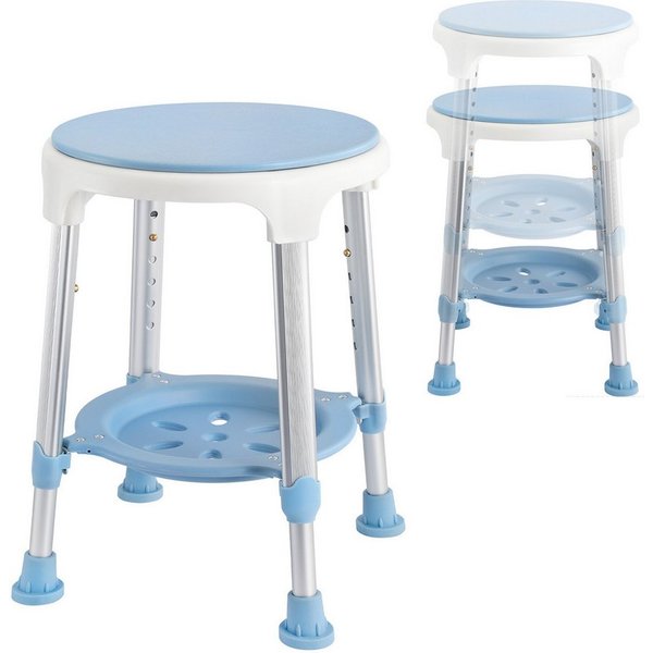 FIVMEN Duschstuhl Duschhocker mit Tablett 42-54 cm Höhenverstellbar und 360° Drehbar, Badsitz Duschhilfe Anti-Rutsch Badsitz aus Alu und Kunststoff