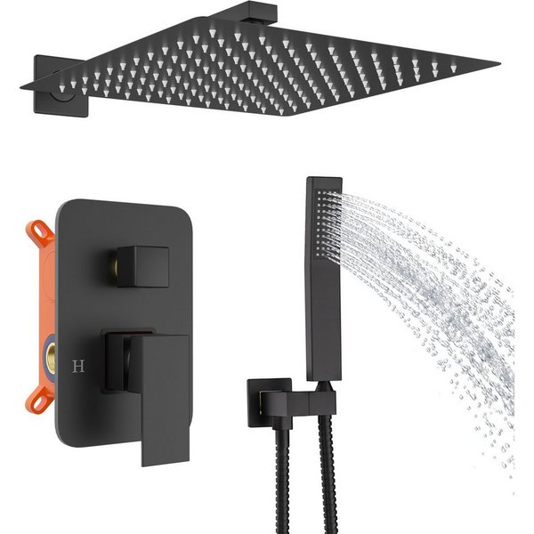 FIVMEN Duschsystem Unterputz Duscharmatur Set 30×30 cm Edelstahl Regen-Überkopfbrause, Edelstahl Handbrause, Einhandbedienung, inkl. Duschschlauch