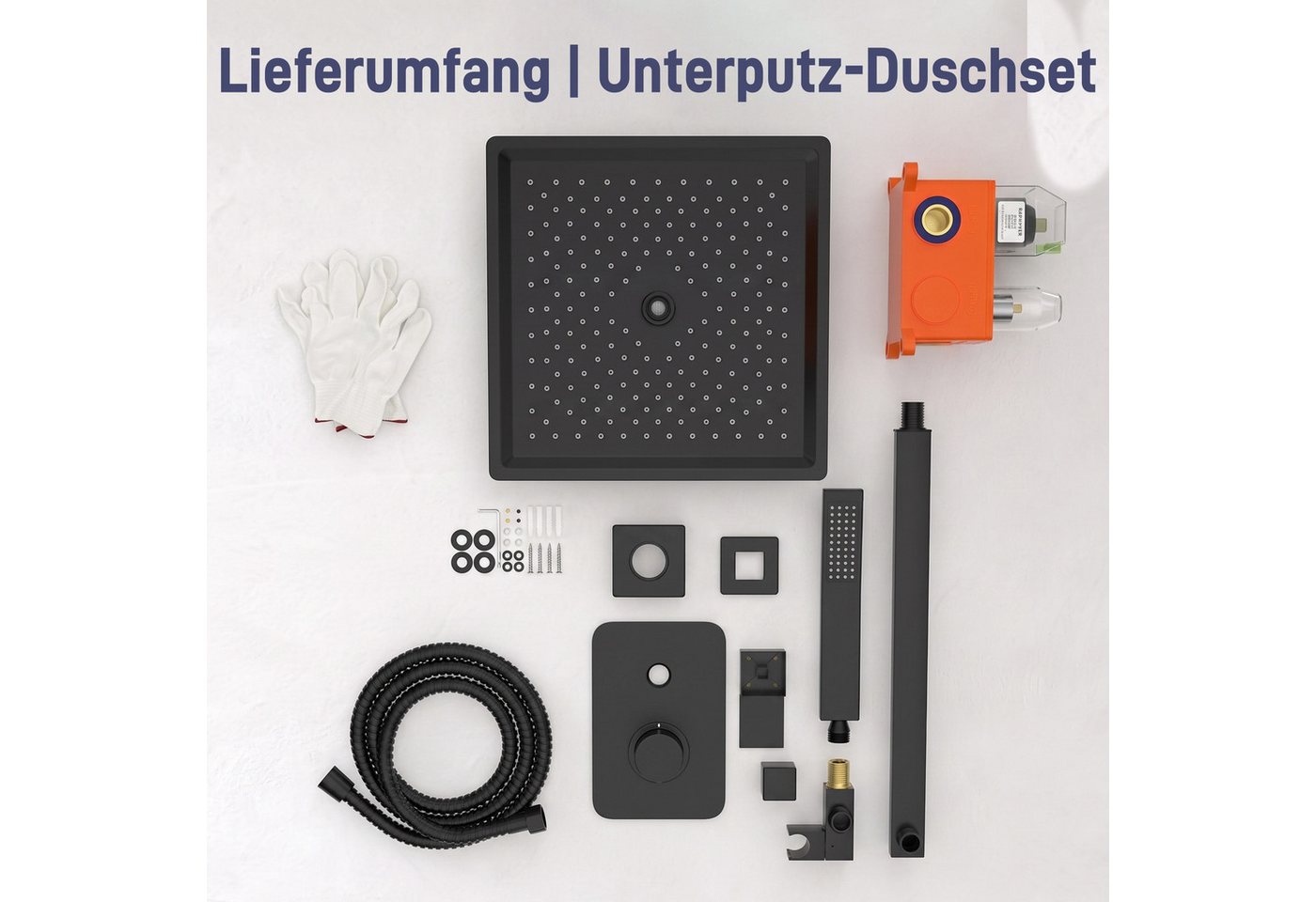 FIVMEN Duschsystem Unterputz Duscharmatur Set 30×30 cm Edelstahl Regen-Überkopfbrause, Edelstahl Handbrause, Einhandbedienung, inkl. Duschschlauch – Bild 4 von 5