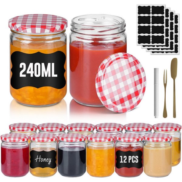 FIVMEN Einmachglas Marmeladengläser mit Deckel Einmachgläser Marmelade Marmeladenglas, (12/24er Set), für selbstgemachte Marmelade, Konfitüre und Bastelarbeiten