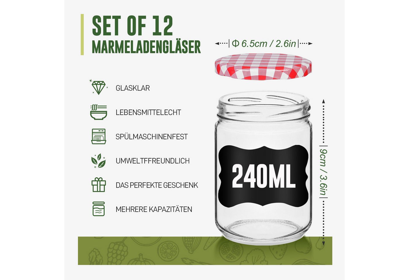 FIVMEN Einmachglas Marmeladengläser mit Deckel Einmachgläser Marmelade Marmeladenglas, (12/24er Set), für selbstgemachte Marmelade, Konfitüre und Bastelarbeiten – Bild 2 von 5