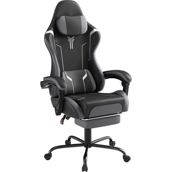 FIVMEN Gaming-Stuhl Racing Ergonomischer Computer-Bürostuhl mit Massage-Lendenkissen, Ausziehbarer Fußstütze Lordosenstütze Kopfstütze, höhenverstellbarer