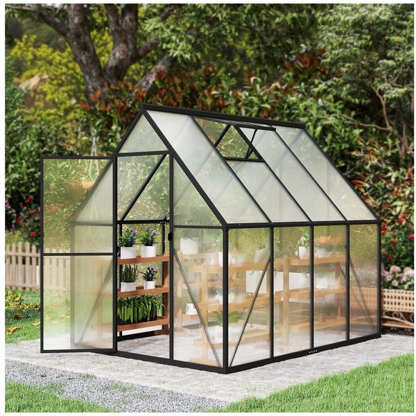 FIVMEN Gewächshaus ALU mit Fundament rostfrei BxTxH: 180 x 230 x 195 cm, Premium Gartengewächshäuser Aluminium mit 6 cm Fundament