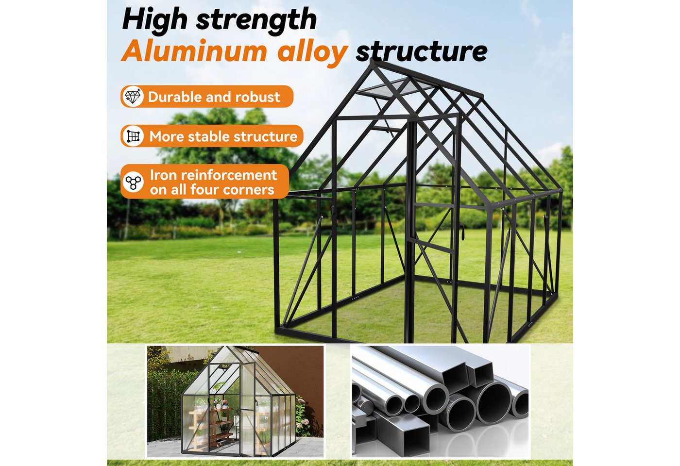 FIVMEN Gewächshaus Premium Gartengewächshäuser Aluminium mit 6 cm Fundament, 4 mm PC Platte Treibhaus Tomatenhaus Gartenhaus UV beständig – Bild 4 von 5