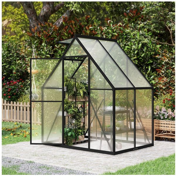 FIVMEN Gewächshaus Premium Gartengewächshäuser Aluminium mit 6 cm Fundament, 4 mm PC Platte Treibhaus Tomatenhaus Gartenhaus UV beständig