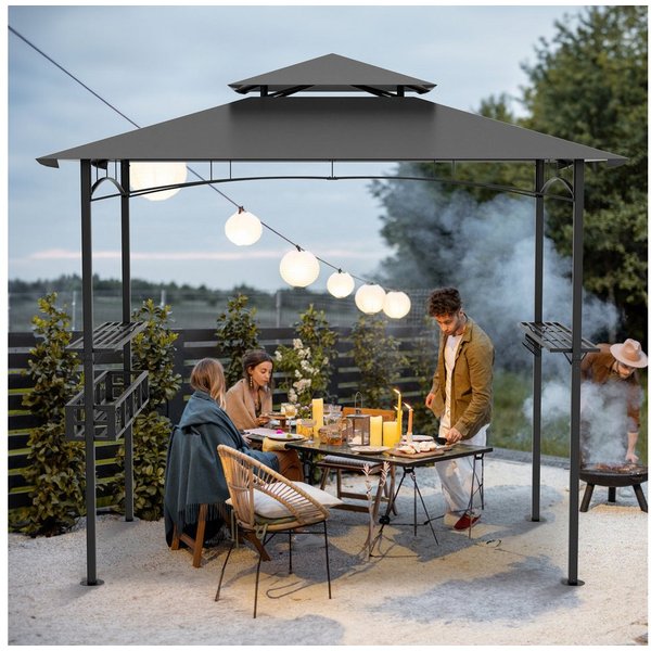 FIVMEN Grillpavillon Grillhaus mit Doppelschichtdach, Gartenparty BBQ Pavillon, Grillüberdachung Grillunterstand für Camping/Garten