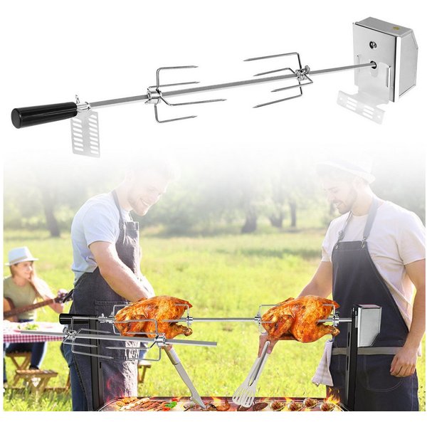 FIVMEN Grillspieß Edelstahl Spieß Set 107cm BBQ Fleischklammer mit Motor Drehspieß (Fleischnadeln, 2-St)