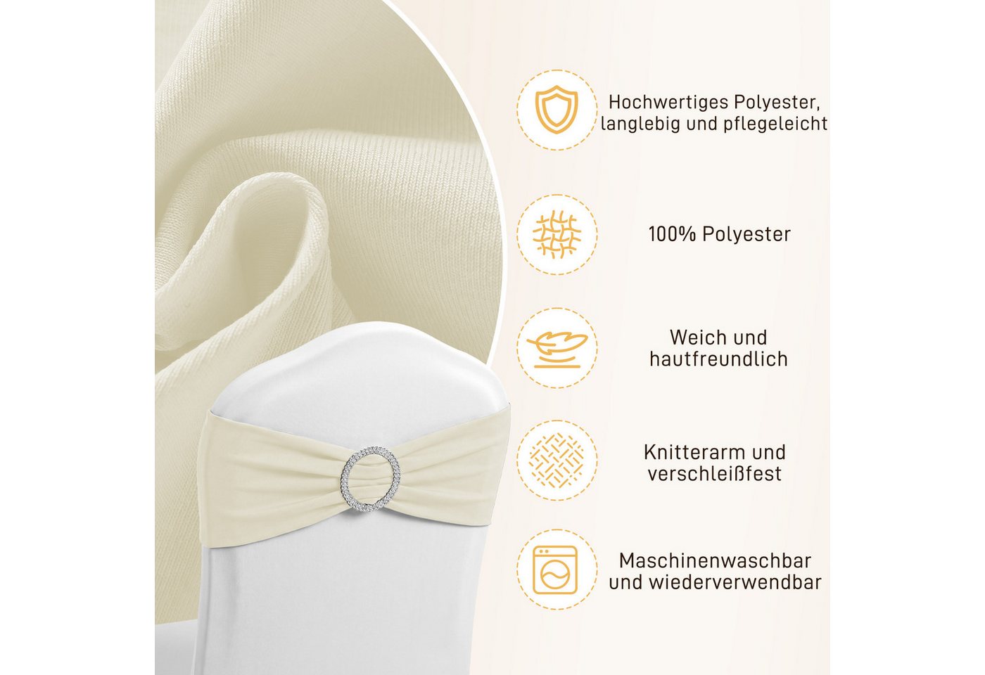 FIVMEN Hussen-Set Stuhlschleifen Elastische Stuhlbänder Schleife & Schiebeschnalle, bis max.50cm Dehnlänge für Feier Hotel Party Dekoration 10er/30er – Bild 5 von 5