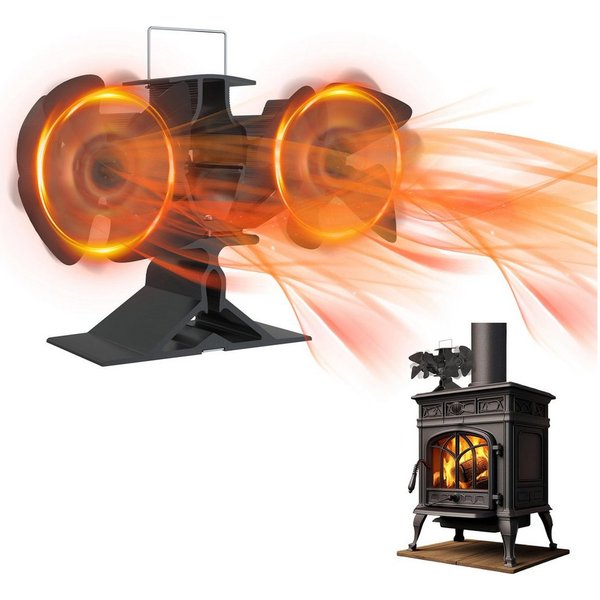 FIVMEN Kaminventilator 8 Blätter Mit 2 Motoren Kaminventilator Ofenventilator Ohne Strom, für Kaminofen/Kamin/Ofen/Holz, Ofenventilator Doppelt