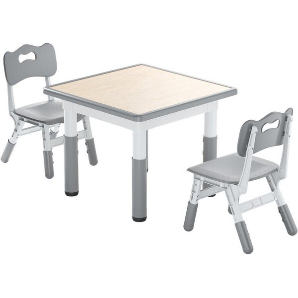 FIVMEN Kindersitzgruppe Kindertisch 2 Stühlen Set Höhenverstellbar Kinder Tisch Stuhl Set,Grau