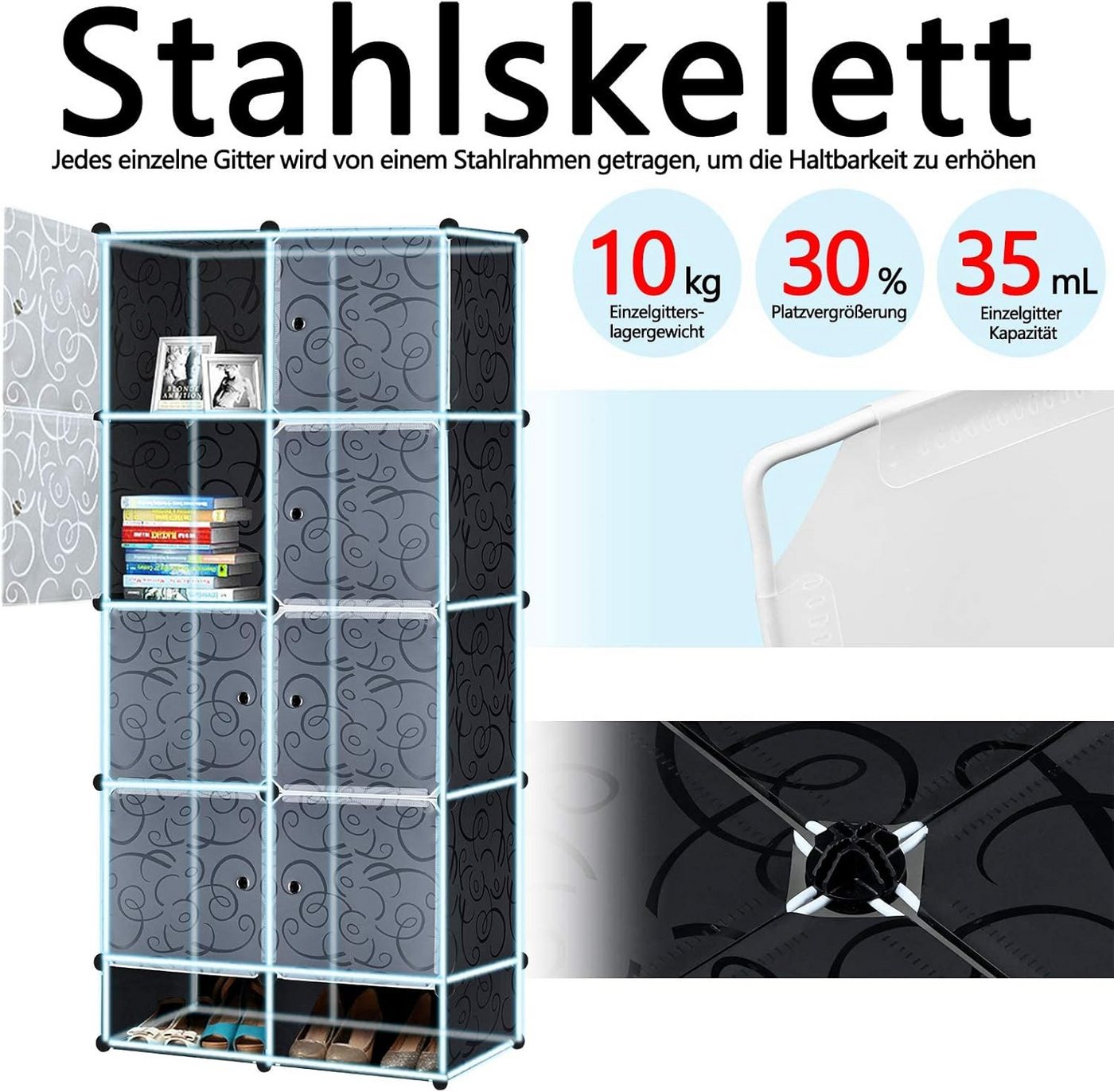 FIVMEN Kleiderschrank DIY Regalsystem Platzsparendes Steckregalsystem – Bild 4 von 5