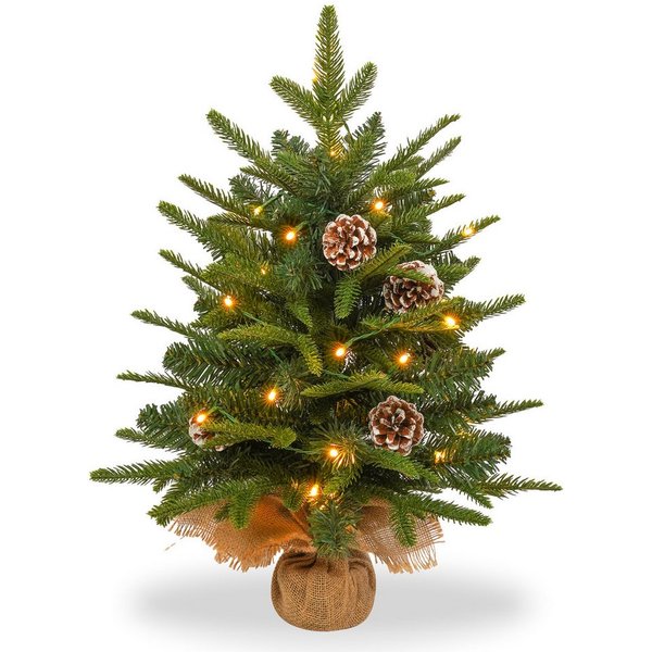 FIVMEN Künstlicher Weihnachtsbaum 60cm Höhe Tischchristbaum Weihnachtsdekobaum mit LED Lichterkette, Klein Christbaum Tannenbau mit Batteriebox und Basis