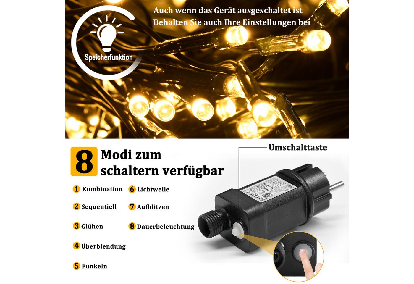 FIVMEN LED-Lichternetz LED-Lichterkette Weihnachtsdeko Weihnachten Netz, 8 Modi, Timer, Memory-Funktion – Bild 3 von 5