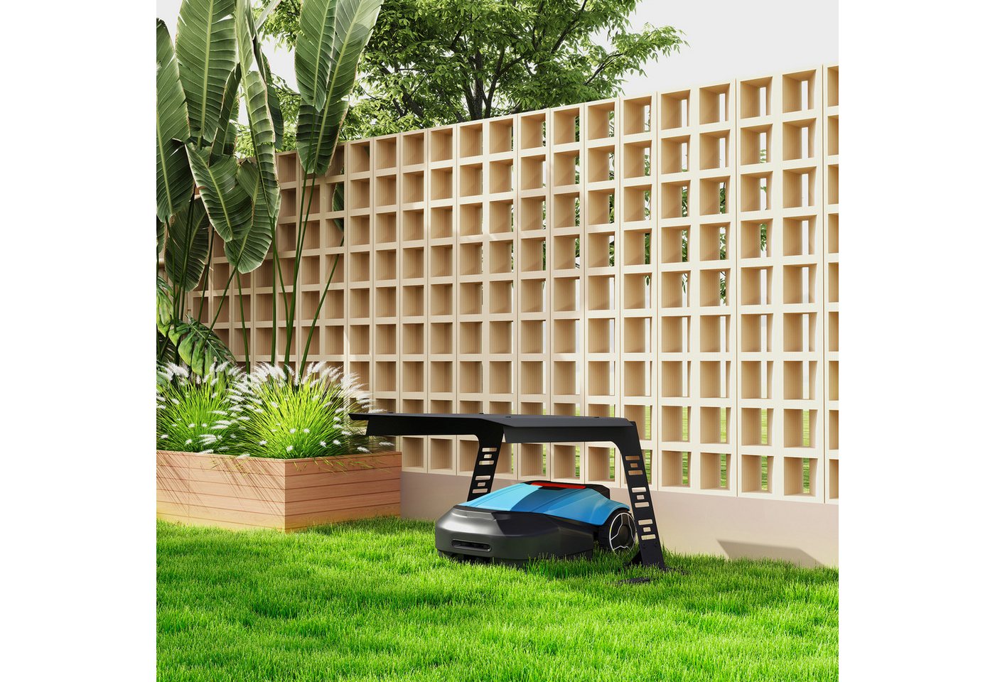FIVMEN Mähroboter-Garage Mährobotergarage Schutzüberdachung für Rasenroboter Garage UV-Schutz, Dach Carport für Rasenmäher Garten, Überdachung Witterungsbeständ – Bild 3 von 5