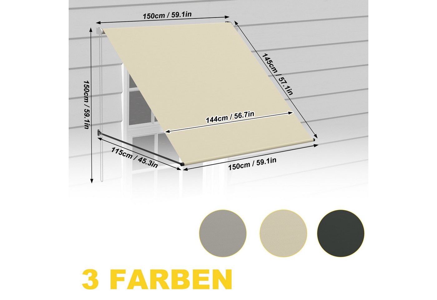 FIVMEN Markise Balkon Fallarmmarkise Einziehbar Balkonmarkise Sonnenschutz Schattenspender für Fenster Balkon – Bild 2 von 5