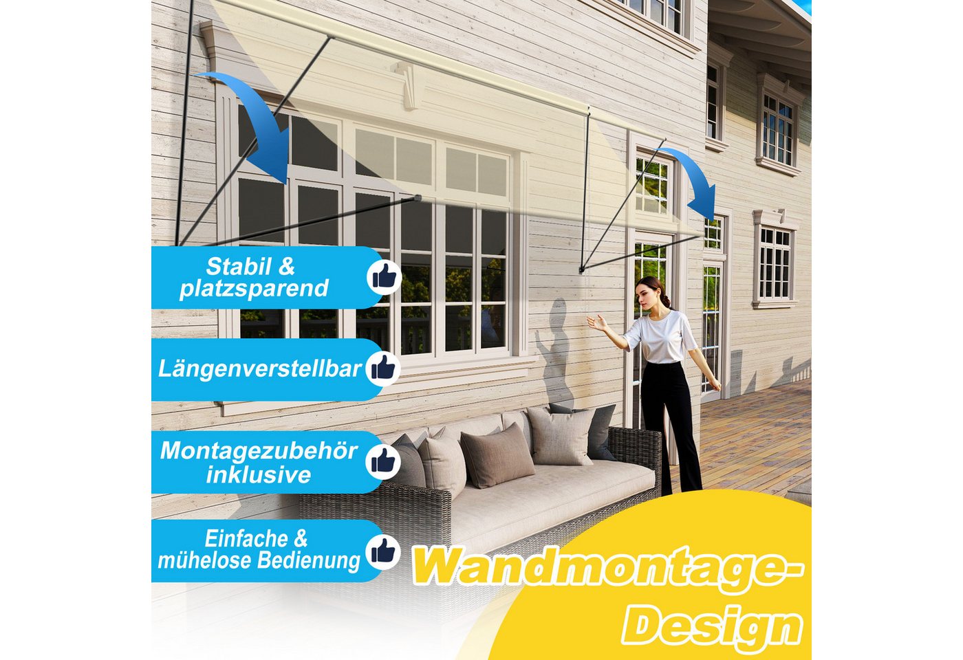 FIVMEN Markise Balkon Fallarmmarkise Einziehbar Balkonmarkise Sonnenschutz Schattenspender für Fenster Balkon – Bild 3 von 5