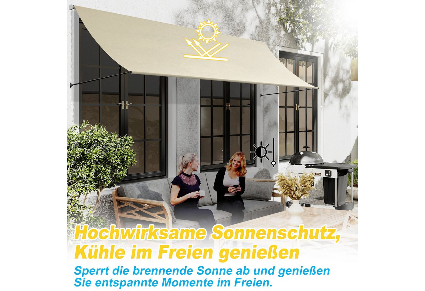FIVMEN Markise Balkon Fallarmmarkise Einziehbar Balkonmarkise Sonnenschutz Schattenspender für Fenster Balkon – Bild 5 von 5