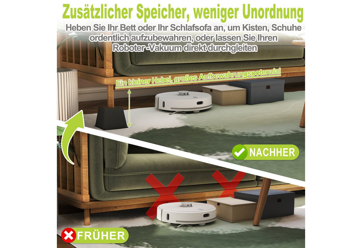 FIVMEN Möbelfuß Möbelerhöhung Betterhöhung Tischhöhe Möbelerhöher Tischerhöher, (4-St), Sofaerhöher für Couch Schreibtisch Sofa Tisch Bücherregal – Bild 4 von 5
