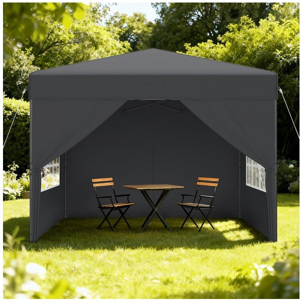 FIVMEN Partyzelt Pop Up Pavillon 2.5x2.5m Stabil Faltpavillon mit 4 Seitenwänden, Partyzelt Faltbar für Hochzeit Innenhof Höheverstellbar 240-260cm