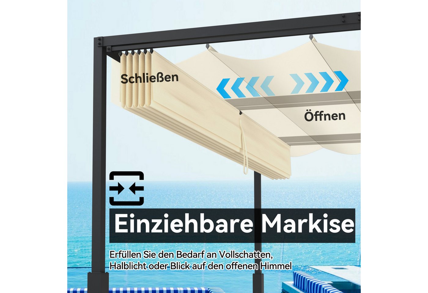 FIVMEN Pergola Gartenpavillon mit Schiebedach Terrassendachung aus Metall – Bild 4 von 5