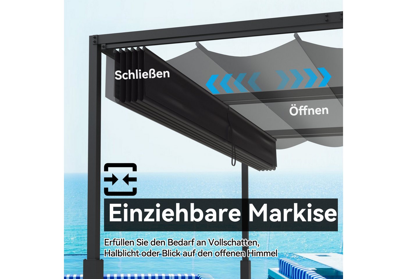 FIVMEN Pergola Gartenpavillon mit Schiebedach Terrassendachung aus Metall – Bild 4 von 5