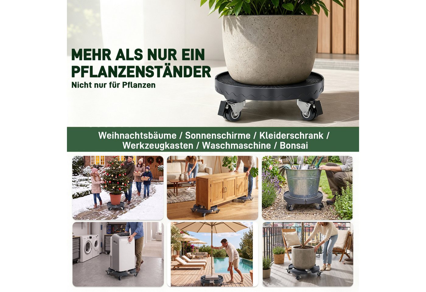 FIVMEN Pflanzenroller Rollendes Tablett mit 360 °Drehbare Räder – Bild 4 von 5