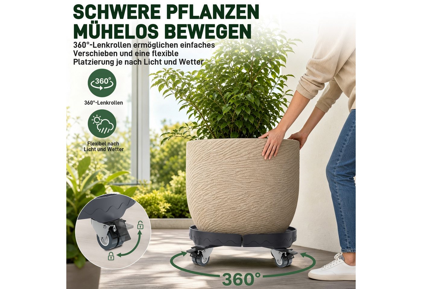 FIVMEN Pflanzenroller Rollendes Tablett mit 360 °Drehbare Räder – Bild 5 von 5