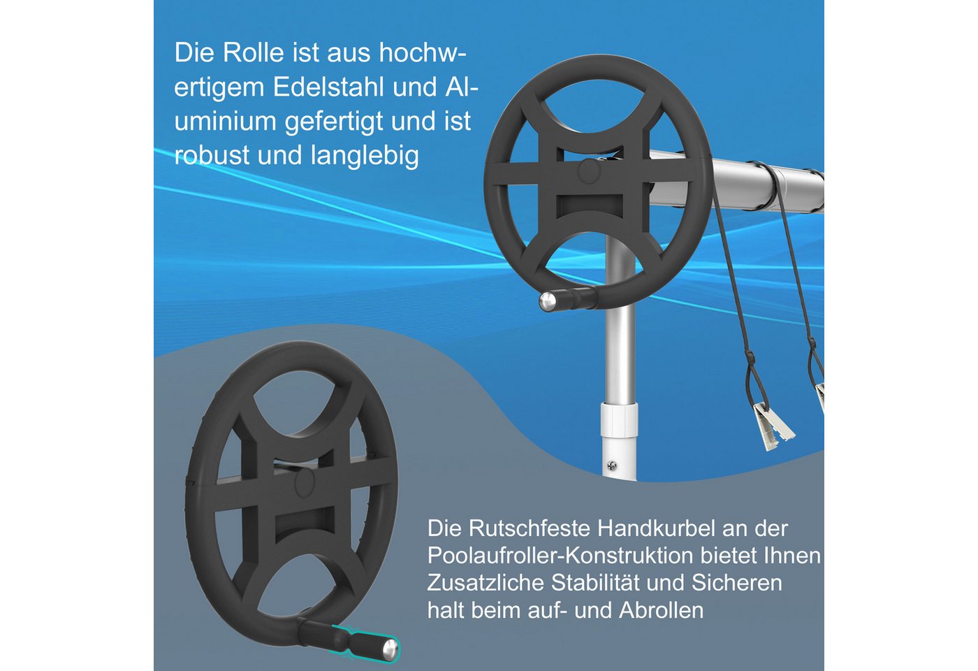 FIVMEN Pool-Abdeckplane Aufroller Poolfolienaufroller Aufrollsystem Aufrollvorrichtung 3-5,70m (1-St), inkl. Befestigung und Rollen für folien, Pool Planen und  – Bild 4 von 5