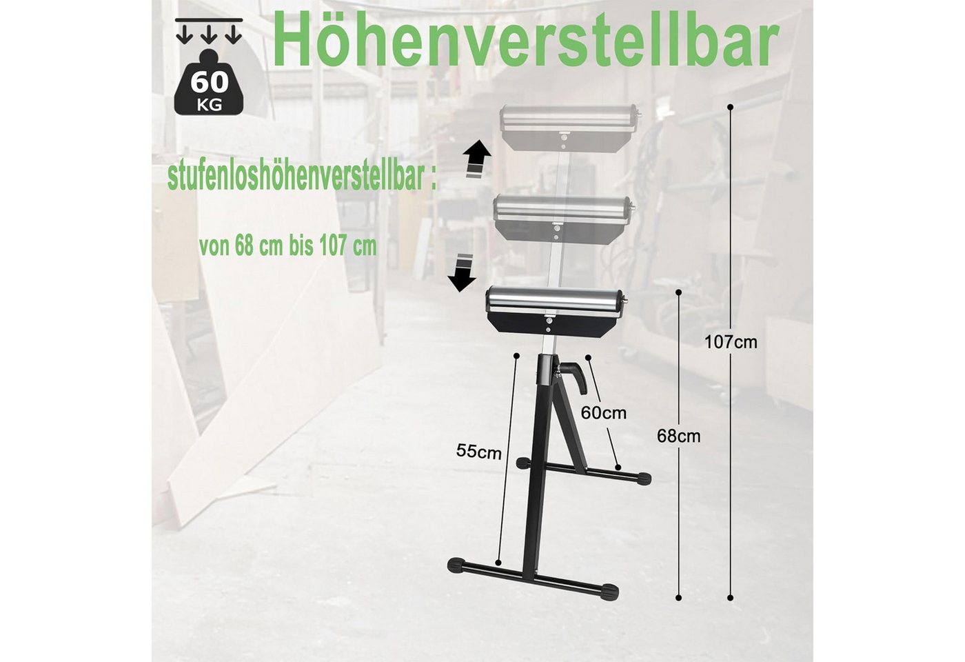 FIVMEN Sägebock 2/4 Stück Rollenbock Stufenlos Höhenverstellbar Klappbar Rollenständer, (2-St) – Bild 3 von 5