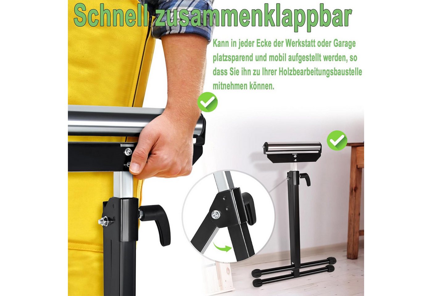 FIVMEN Sägebock 2/4 Stück Rollenbock Stufenlos Höhenverstellbar Klappbar Rollenständer, (2-St) – Bild 4 von 5