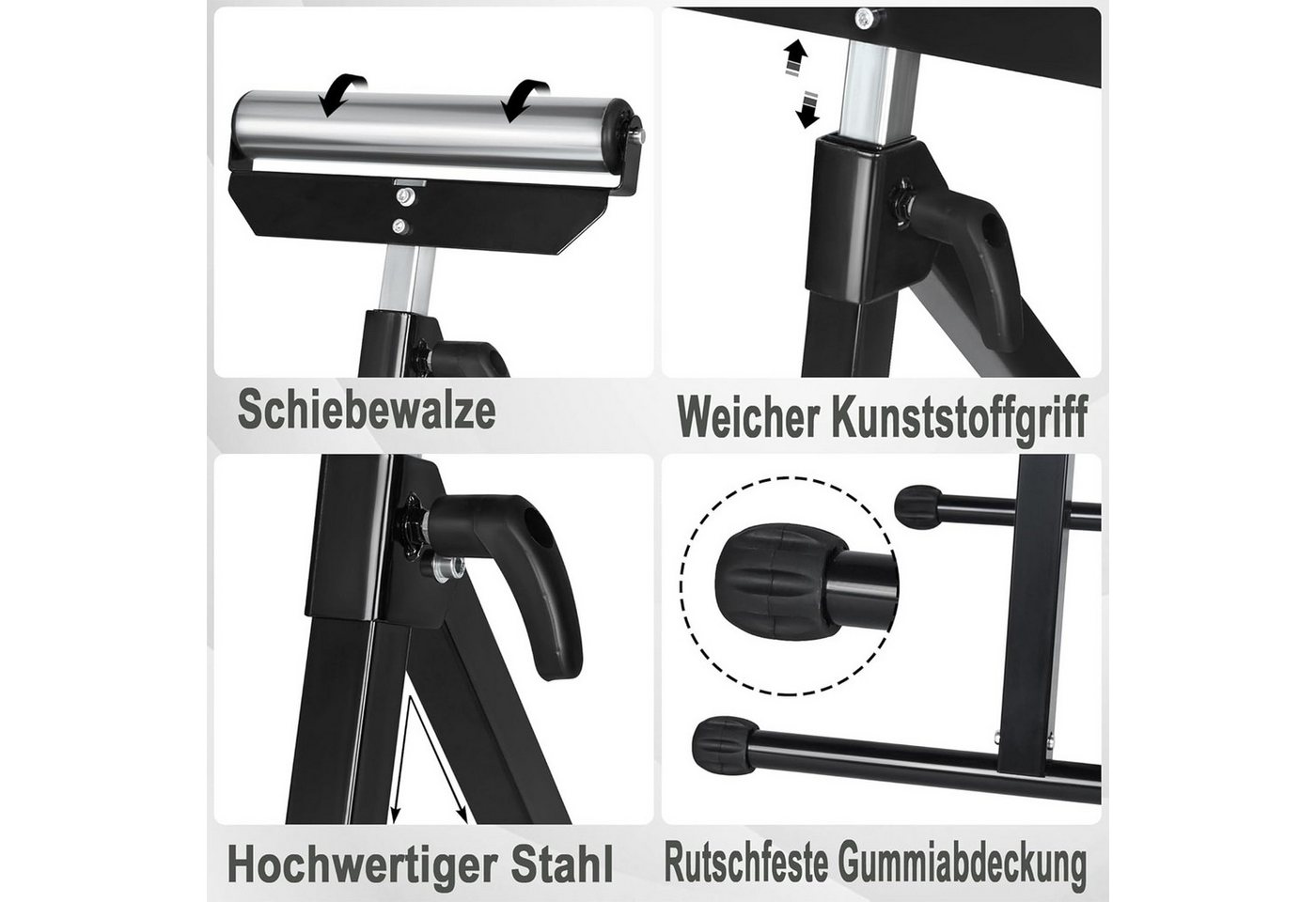 FIVMEN Sägebock 2/4 Stück Rollenbock Stufenlos Höhenverstellbar Klappbar Rollenständer, (2-St) – Bild 5 von 5
