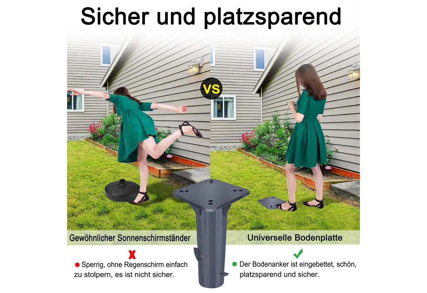 FIVMEN Schirmhalter Metall Universal Bodenplatte Schirmständer für Sonnenschirm,Dunkelgrau – Bild 5 von 5