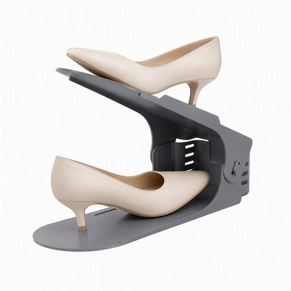 FIVMEN Schuhstapler Einstellbare Schuhregale Schuhhalter Set, 3 höhenverstellbar, Platzsparend, Weiß/Schwarz/Grau