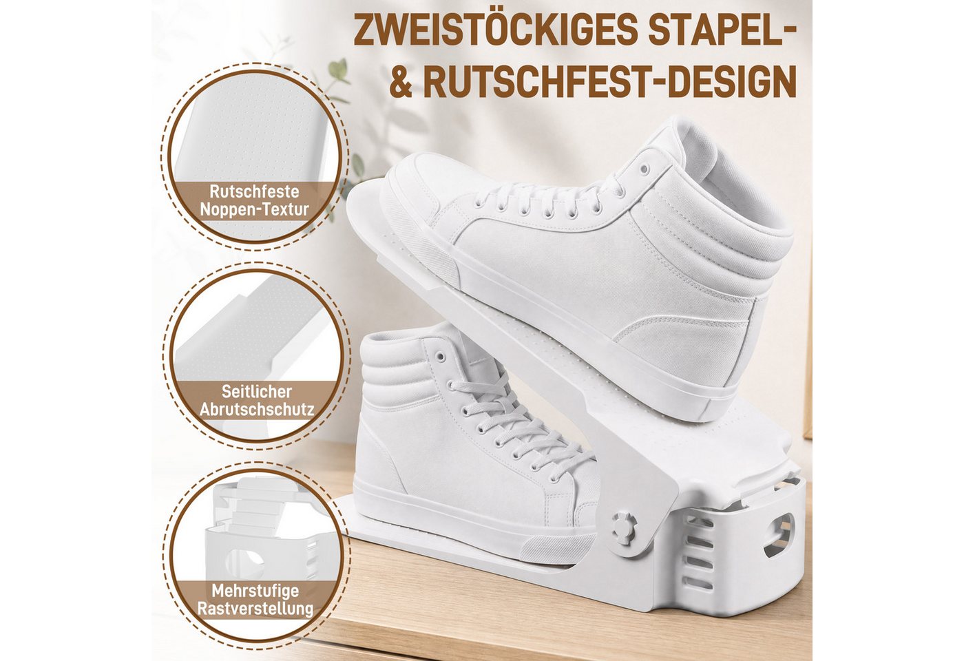 FIVMEN Schuhstapler Einstellbare Schuhregale Schuhhalter Set, 3 höhenverstellbar, Platzsparend, Weiß/Schwarz/Grau – Bild 3 von 5