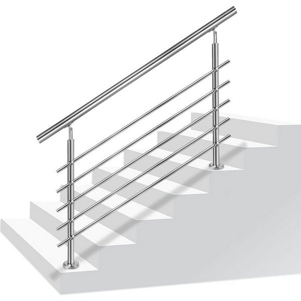 FIVMEN Treppengeländer Handlauf Edelstahl Geländer mit 2 Pfosten Brüstungsgeländer, 80 cm Länge, 5-tlg., für Treppen, Brüstung, Balkon