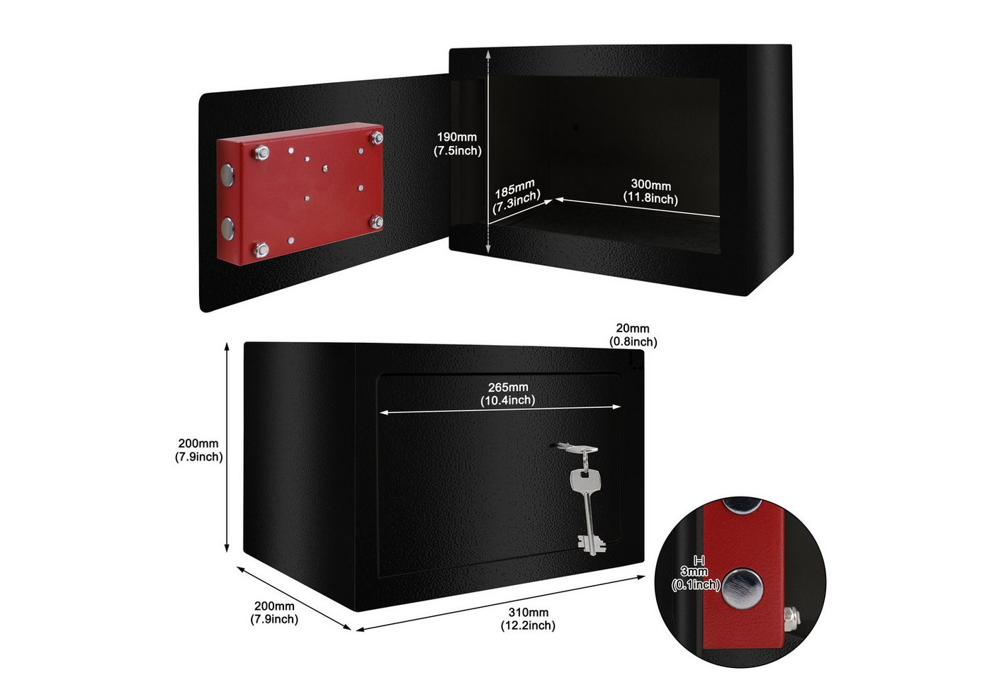 FIVMEN Tresor Safe Möbeltresor mit Doppelbartschloss Wandtresor Büroschränke (31 x 20 x 20cm / 35 x 31 x 50cm), Aufhängbar, mit 2 Schlüssel, Für Wohnwagen Schrä – Bild 2 von 5