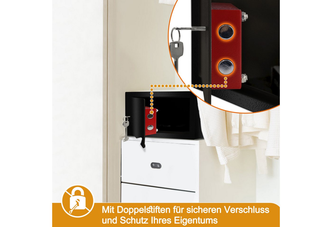 FIVMEN Tresor Safe Möbeltresor mit Doppelbartschloss Wandtresor Büroschränke (31 x 20 x 20cm / 35 x 31 x 50cm), Aufhängbar, mit 2 Schlüssel, Für Wohnwagen Schrä – Bild 4 von 5